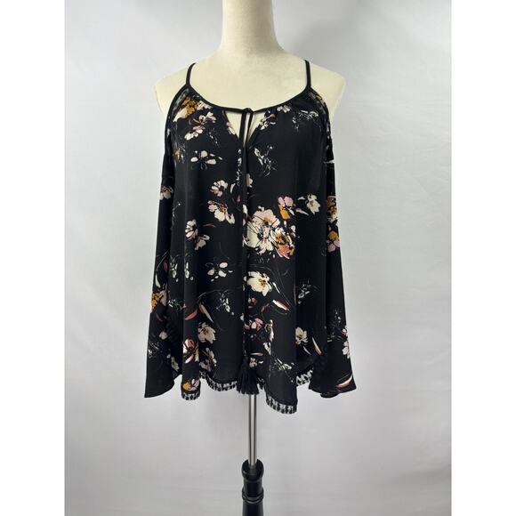 Bishop & Young Cold Shoulder Top Blouse Black Floral Medium Lace Bell Sleeves - Picture 7 of 7